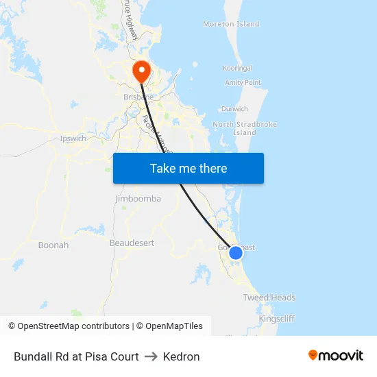 Bundall Rd at Pisa Court to Kedron map
