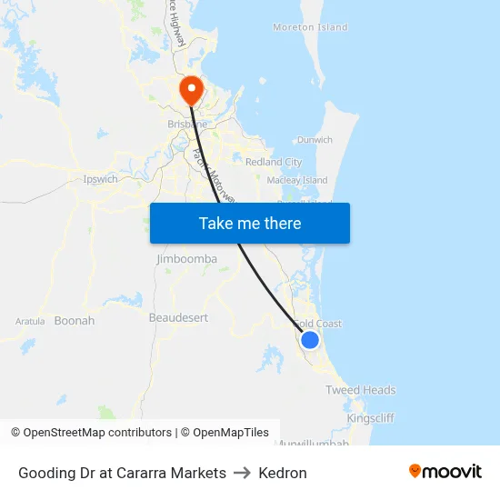 Gooding Dr at Cararra Markets to Kedron map
