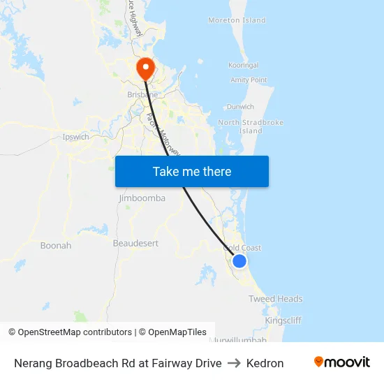 Nerang Broadbeach Rd at Fairway Drive to Kedron map