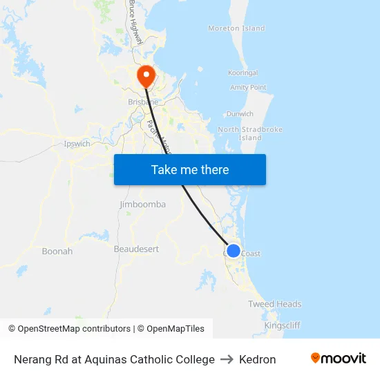 Nerang Rd at Aquinas Catholic College to Kedron map