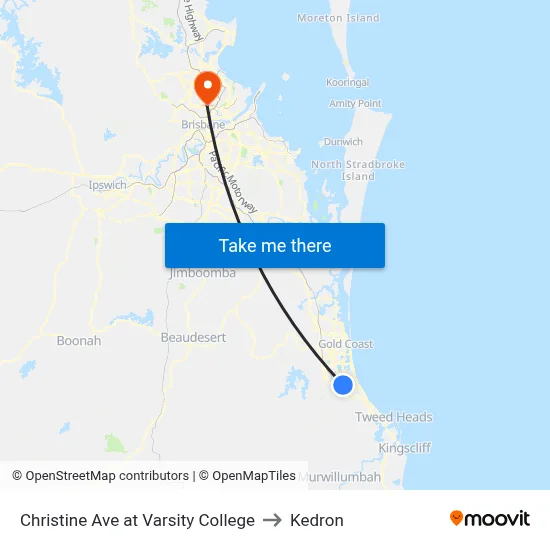 Christine Ave at Varsity College to Kedron map