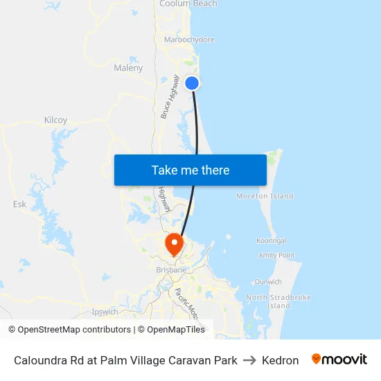 Caloundra Rd at Palm Village Caravan Park to Kedron map