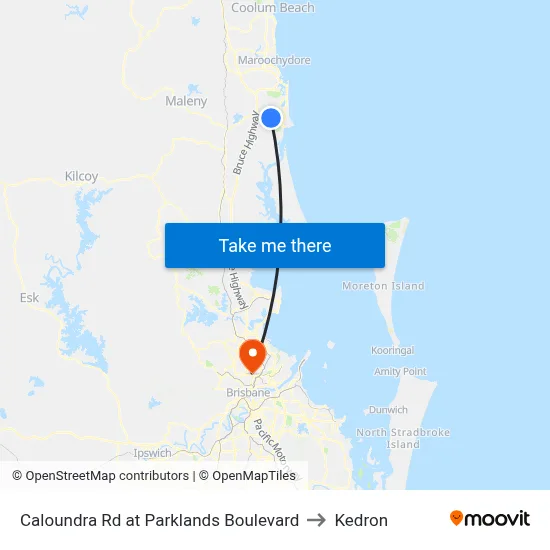 Caloundra Rd at Parklands Boulevard to Kedron map