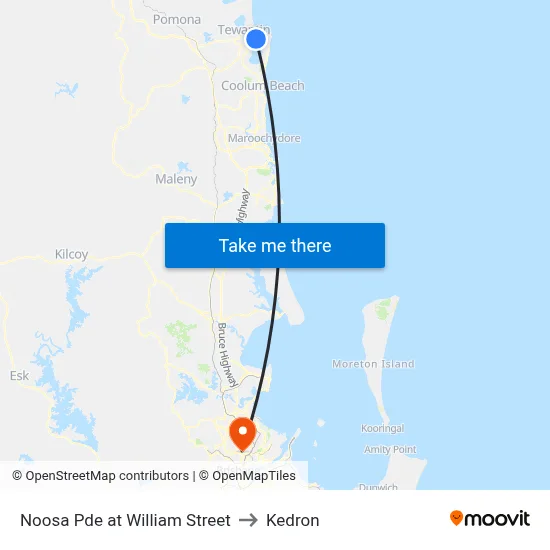 Noosa Pde at William Street to Kedron map