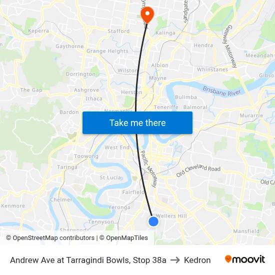 Andrew Ave at Tarragindi Bowls, Stop 38a to Kedron map