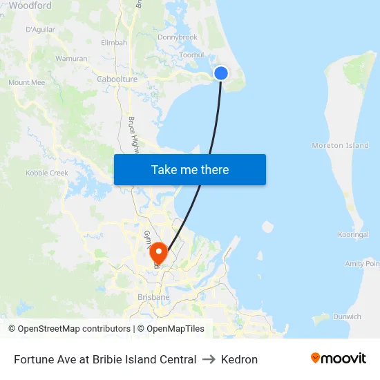 Fortune Ave at Bribie Island Central to Kedron map