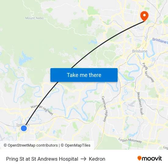 Pring St at St Andrews Hospital to Kedron map