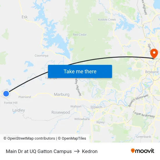 Main Dr at UQ Gatton Campus to Kedron map