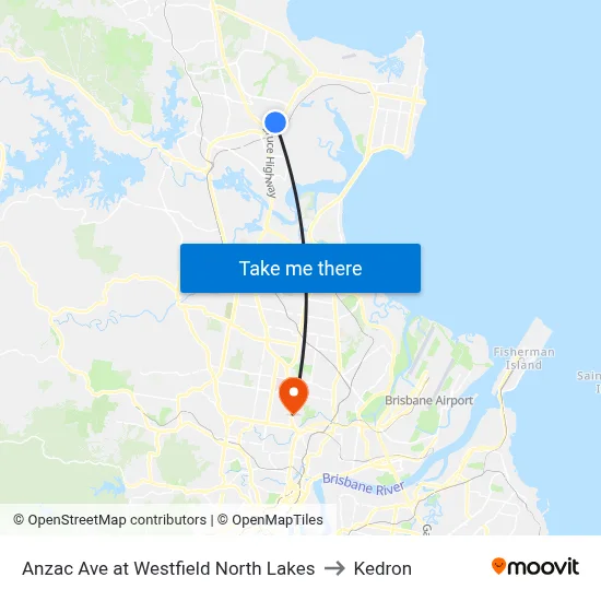 Anzac Ave at Westfield North Lakes to Kedron map