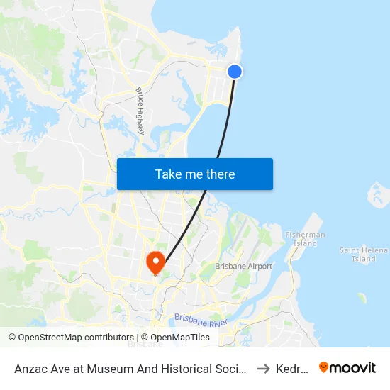 Anzac Ave at Museum And Historical Society to Kedron map