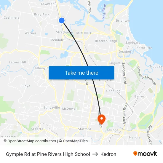 Gympie Rd at Pine Rivers High School to Kedron map