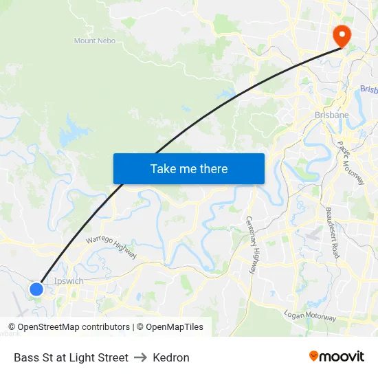 Bass St at Light Street to Kedron map