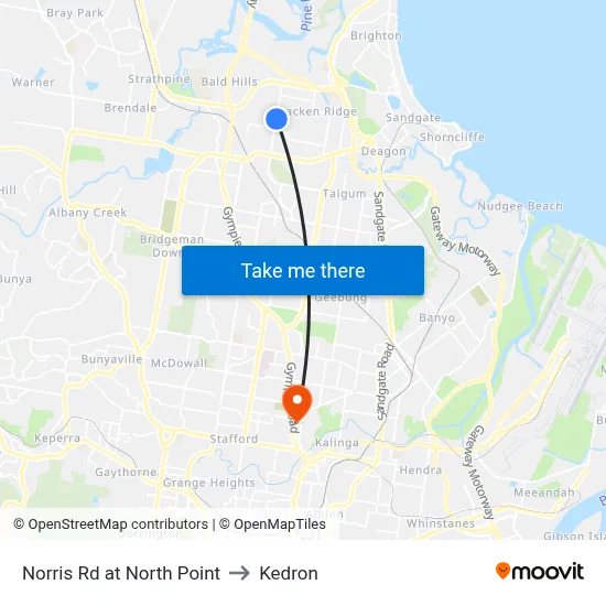 Norris Rd at North Point to Kedron map