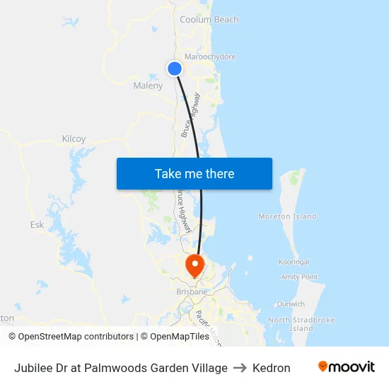 Jubilee Dr at Palmwoods Garden Village to Kedron map