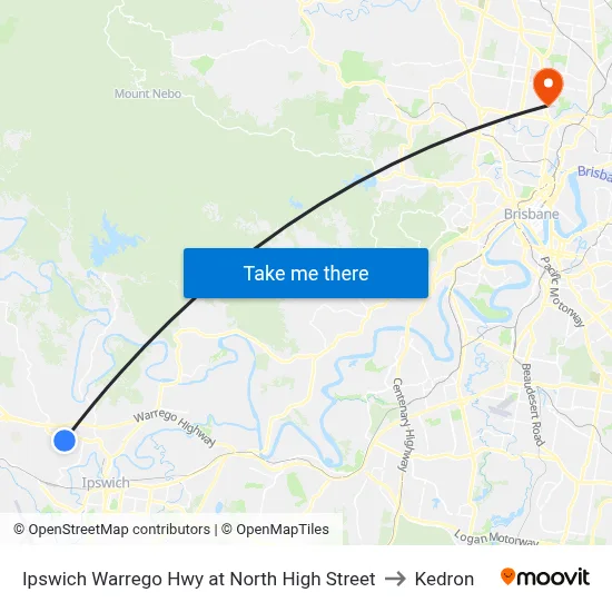 Ipswich Warrego Hwy at North High Street to Kedron map