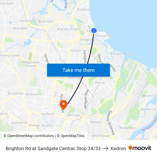 Brighton Rd at Sandgate Central, Stop 34/33 to Kedron map