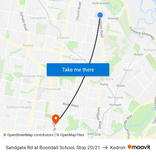 Sandgate Rd at Boondall School, Stop 20/21 to Kedron map