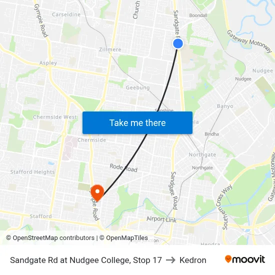 Sandgate Rd at Nudgee College, Stop 17 to Kedron map