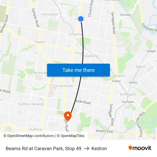 Beams Rd at Caravan Park, Stop 49 to Kedron map