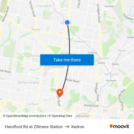 Handford Rd at Zillmere Station to Kedron map