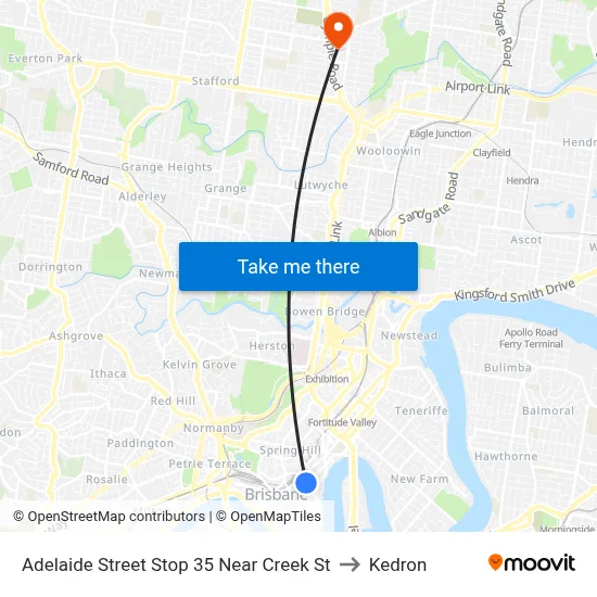 Adelaide Street Stop 35 Near Creek St to Kedron map
