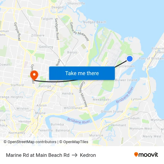 Marine Rd at Main Beach Rd to Kedron map