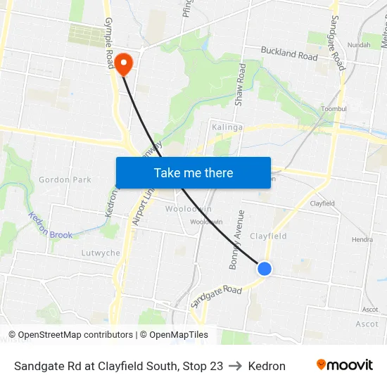 Sandgate Rd at Clayfield South, Stop 23 to Kedron map