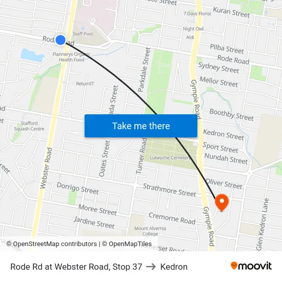 Rode Rd at Webster Road, Stop 37 to Kedron map