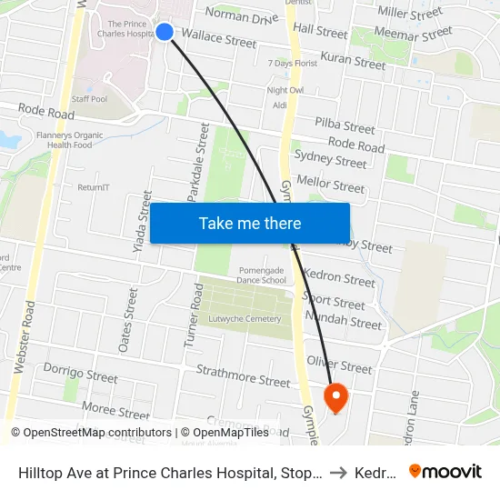 Hilltop Ave at Prince Charles Hospital, Stop 35 to Kedron map
