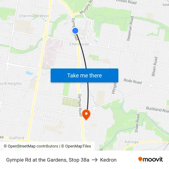 Gympie Rd at the Gardens, Stop 38a to Kedron map
