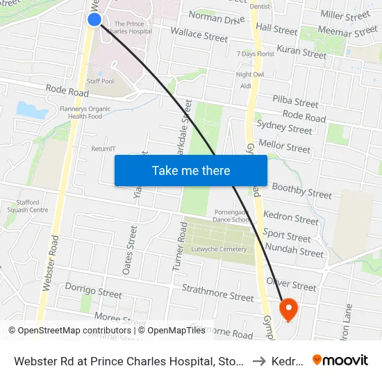 Webster Rd at Prince Charles Hospital, Stop 38 to Kedron map