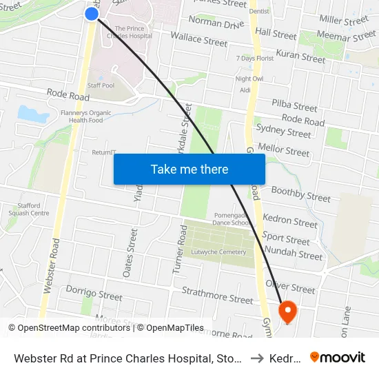 Webster Rd at Prince Charles Hospital, Stop 38 to Kedron map