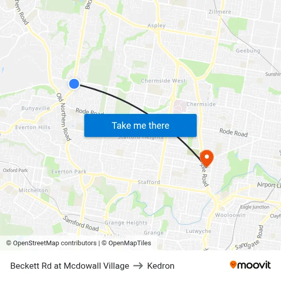 Beckett Rd at Mcdowall Village to Kedron map
