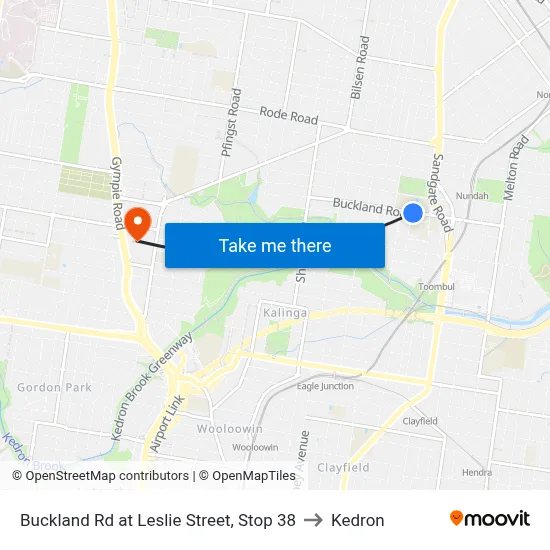 Buckland Rd at Leslie Street, Stop 38 to Kedron map