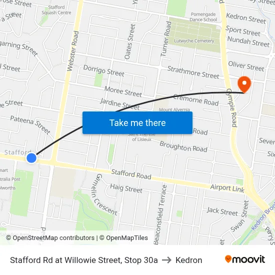 Stafford Rd at Willowie Street, Stop 30a to Kedron map