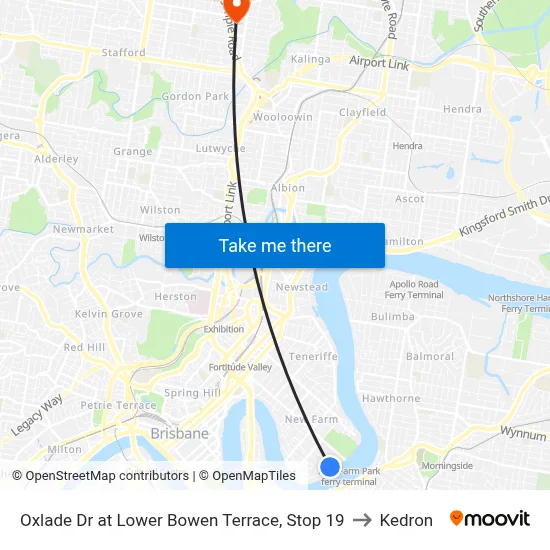 Oxlade Dr at Lower Bowen Terrace, Stop 19 to Kedron map