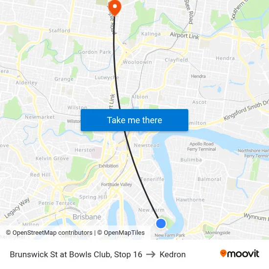Brunswick St at Bowls Club, Stop 16 to Kedron map