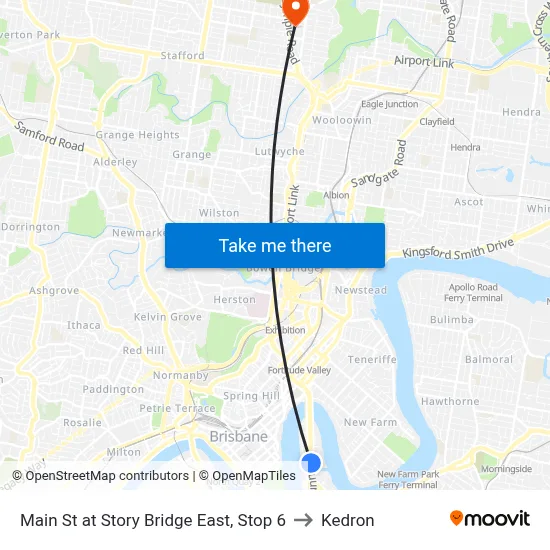Main St at Story Bridge East, Stop 6 to Kedron map