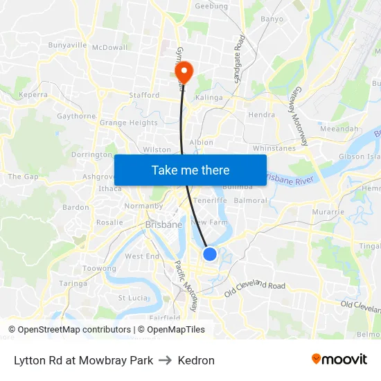 Lytton Rd at Mowbray Park to Kedron map
