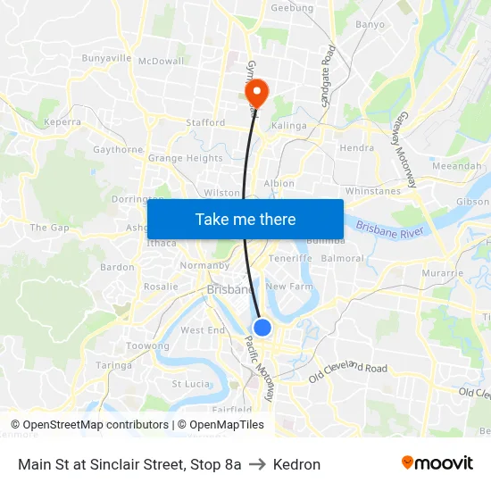 Main St at Sinclair Street, Stop 8a to Kedron map