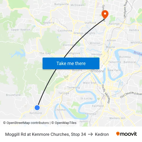 Moggill Rd at Kenmore Churches, Stop 34 to Kedron map