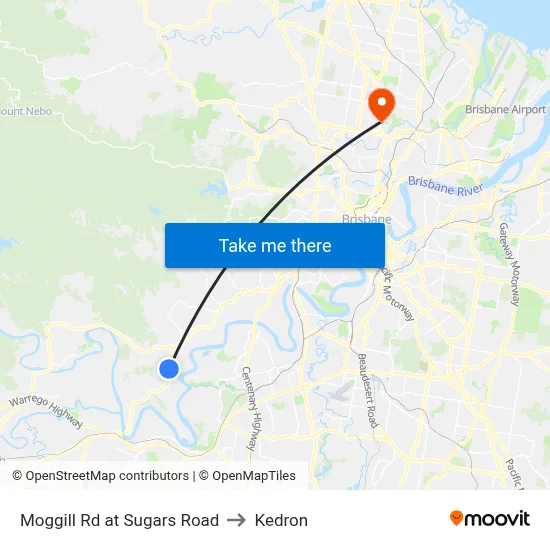 Moggill Rd at Sugars Road to Kedron map