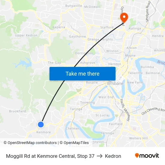 Moggill Rd at Kenmore Central, Stop 37 to Kedron map