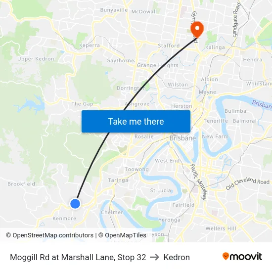 Moggill Rd at Marshall Lane, Stop 32 to Kedron map
