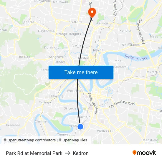 Park Rd at Memorial Park to Kedron map