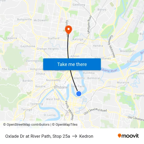 Oxlade Dr at River Path, Stop 25a to Kedron map
