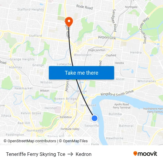 Teneriffe Ferry Skyring Tce to Kedron map