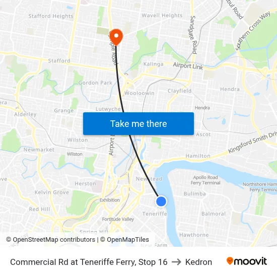 Commercial Rd at Teneriffe Ferry, Stop 16 to Kedron map