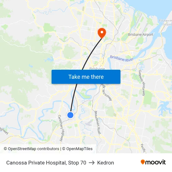 Canossa Private Hospital, Stop 70 to Kedron map