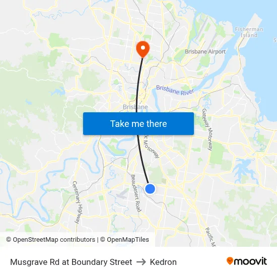 Musgrave Rd at Boundary Street to Kedron map